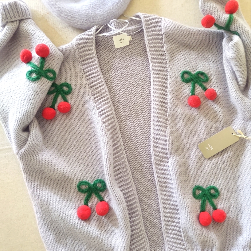 NWt 🍒 CherrY PoM•PoM Sweater~ by Luna Ivy Size: S - Picture 1 of 8